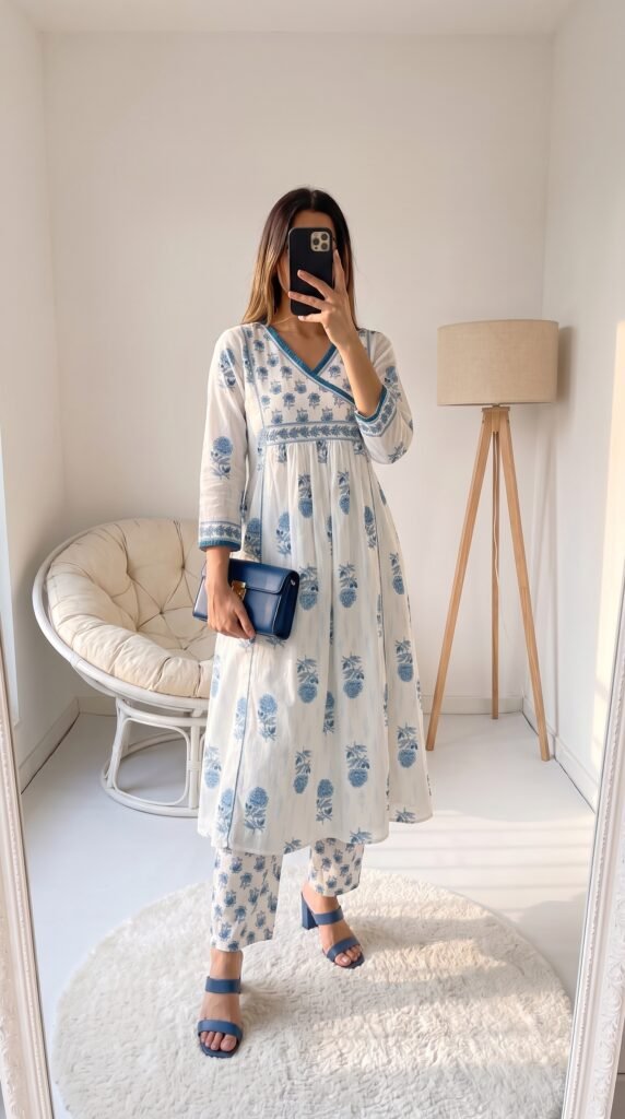 Myntra 12 Kurta Set with Trousers: Best Picks for Effortless Ethnic Style Women's Outfit Ideas Indo Era Floral Printed Regular Pure Cotton Kurta with Trousers – Best Everyday Printed Set