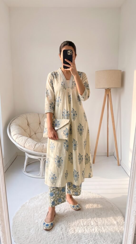 Myntra 12 Kurta Set with Trousers: Best Picks for Effortless Ethnic Style Women's Outfit Ideas Libas Floral Printed Pleated Kurta with Trousers Kurta Set – Best Pleated Everyday Set