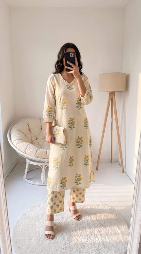 Myntra 12 Kurta Set with Trousers: Best Picks for Effortless Ethnic Style Women's Outfit Ideas Libas Floral Printed Regular Kurta with Trousers – Best Budget-Friendly Everyday Set