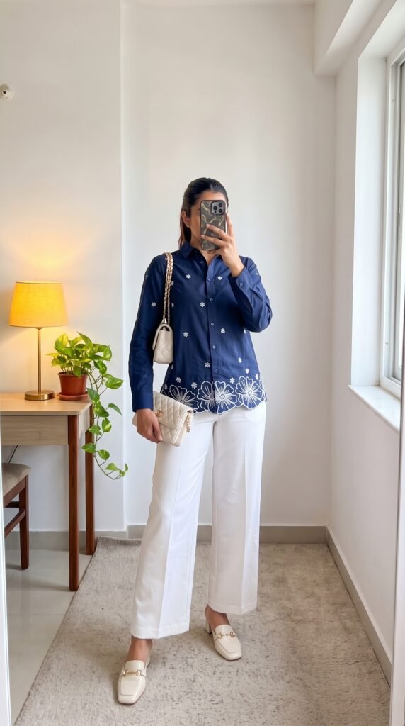 Best Casual Shirts for Women That Fit Well | Hotoffers4u Women's Outfit Ideas VINCHIC Cotton Embroidered Shirt (Blue) – Best Soft-Cotton Casual Shirt for Women