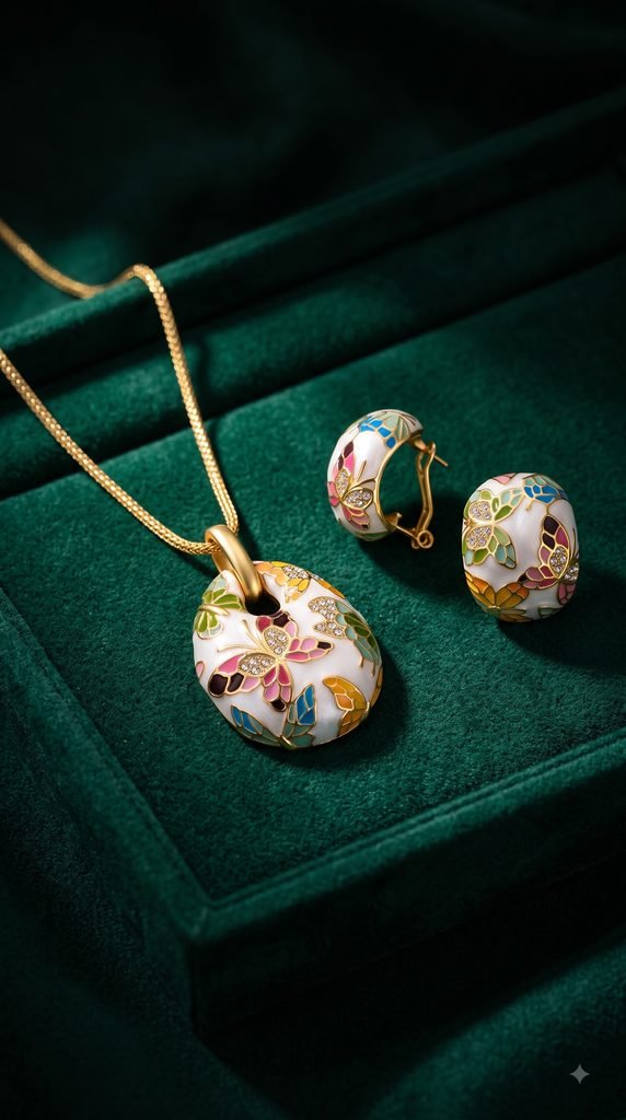 15 Minimalistic Jewelry Pieces for Every Occasion Women's Outfit Ideas 3. Yellow Chimes Queen of Versailles Enamel Austrian Crystal Pendant Set